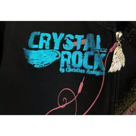 Crystal Rock Jacket XS Y2K Hip Hop Rhinestone Hoodie Christian Audigier A117 - Picture 5 of 8